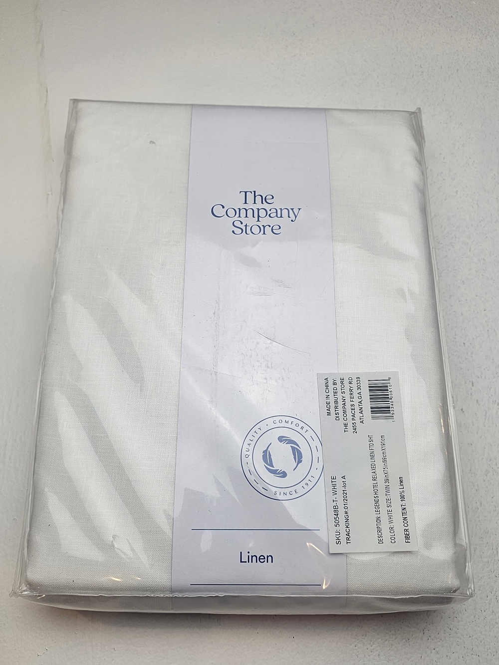 The Company Store White Linen Twin Fitted Sheet
